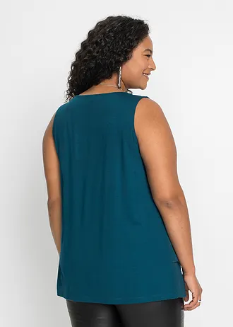 Top met rits in een viscosemix, Kleur: blauwpetrol