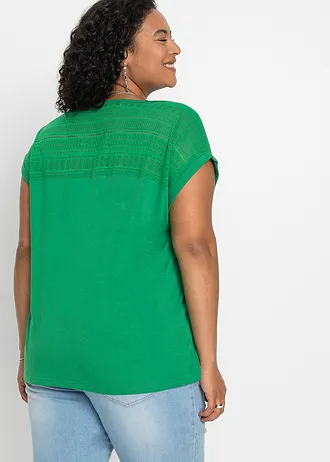 Shirt met kant in een viscosemix, Kleur: groen