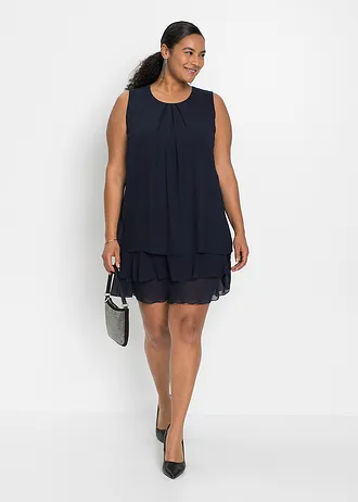 Robe en chiffon en polyester recyclé, Couleur: bleu foncé