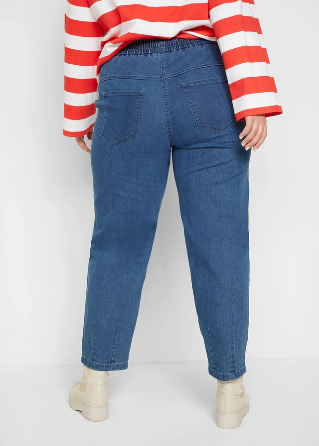 Mom džíny, High Waist, pohodlný pas, barva: středně modrý denim used