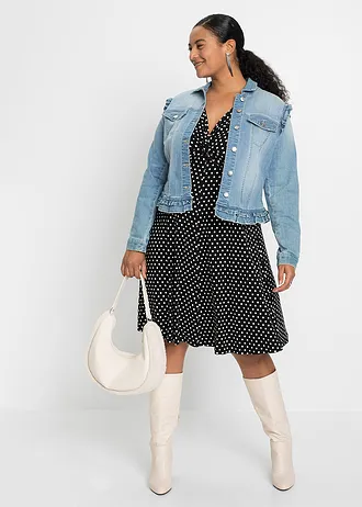 Jersey jurk van viscosemix, Kleur: zwart-wit gestippeld