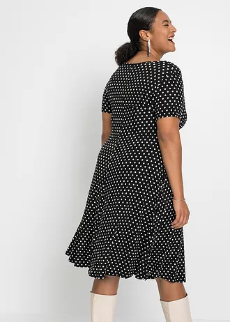 Robe en jersey viscose, Couleur: noir pois blanc