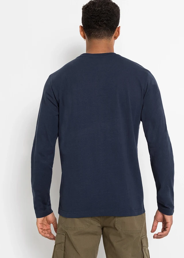 Lot de 2 T-shirts col tunisien manches longues, 100% coton • bleu foncé + gris vert • product-page.page-title-suffix