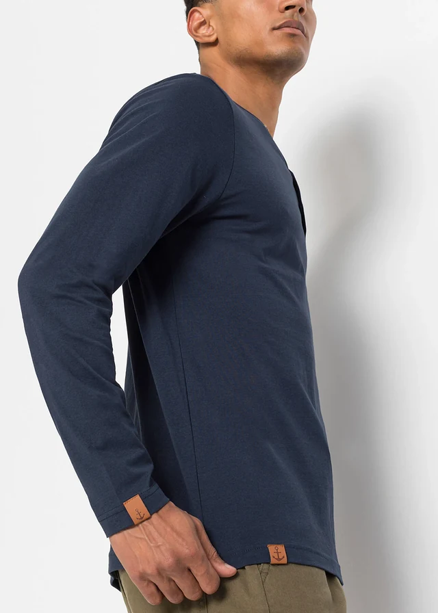 Lot de 2 T-shirts col tunisien manches longues, 100% coton • bleu foncé + gris vert • product-page.page-title-suffix