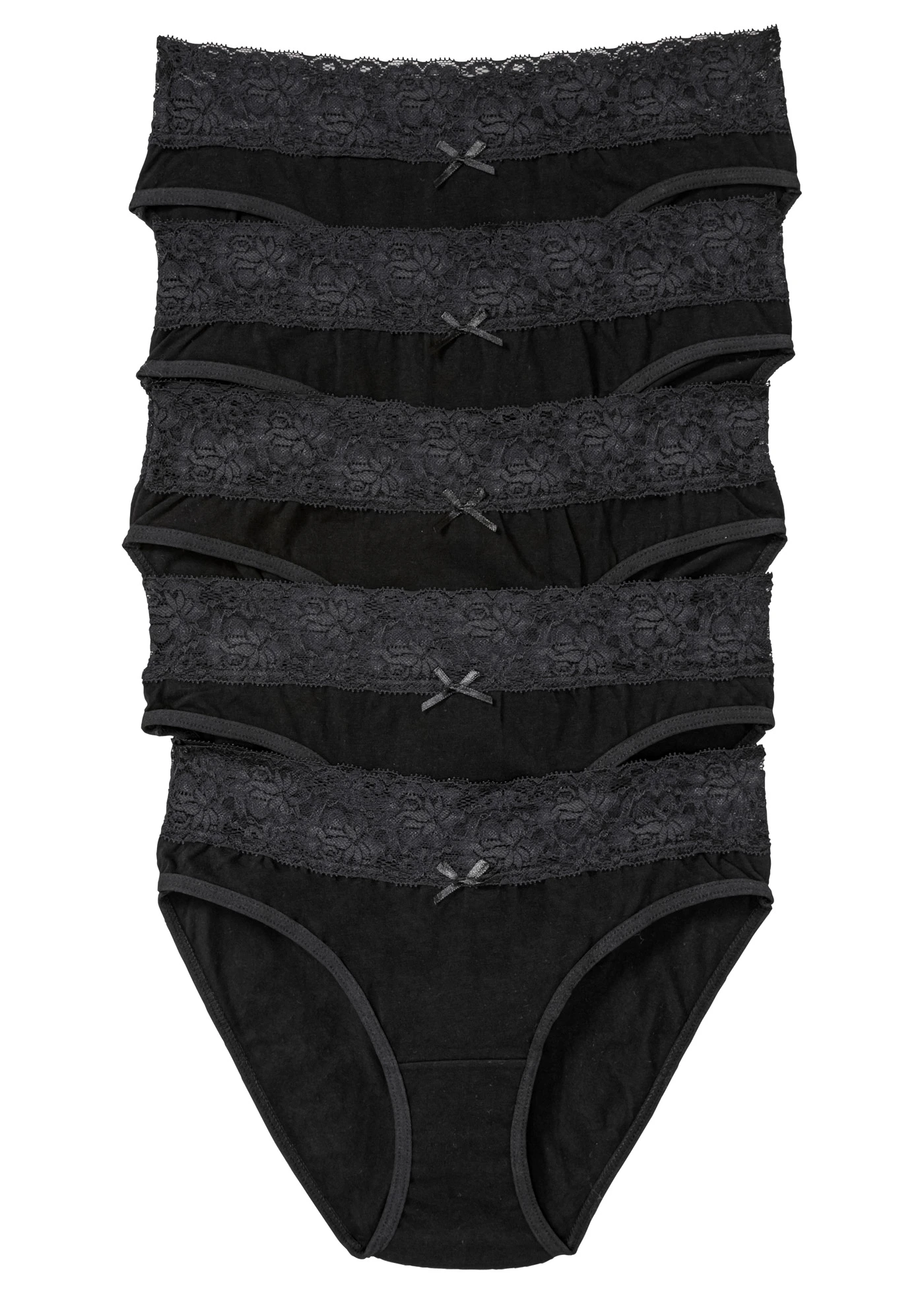 Slip met zacht katoen en kant (set van 5) • zwart • bonprix online shop