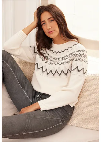 Noorse trui met hooggesloten hals • wolwit grafische print • bonprix online shop