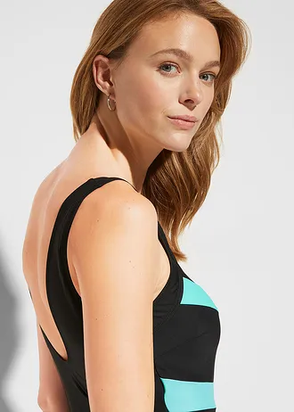 Stahovací jednodílné plavky, silný tvarující efekt, se vsadkami • černá -zelená s proužky • bonprix obchod