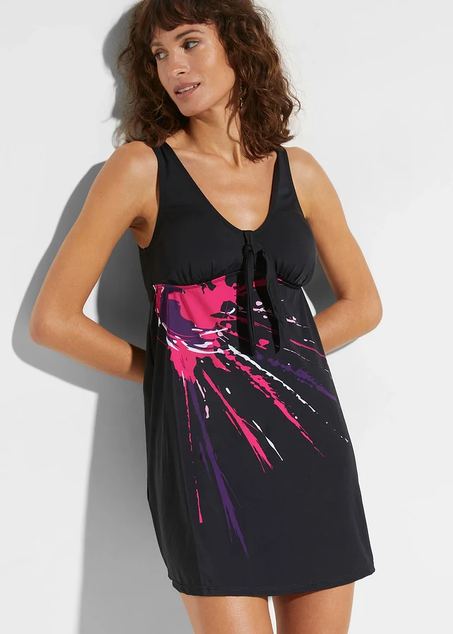 Robe de bain à larges bretelles, Couleur: noir graphique