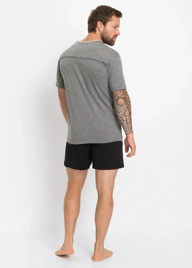 Shortama met zacht katoen, Kleur: grijs gemêleerd-zwart