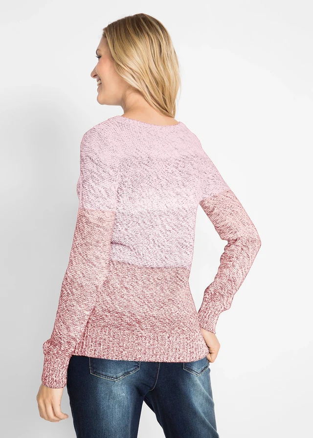 Grof gebreide trui met kleurverloop, Kleur: antiek roze