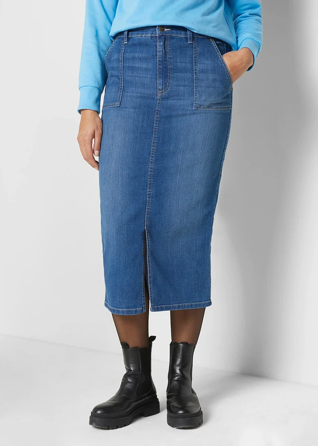 Jupe en jean avec fente, Couleur: bleu stone used
