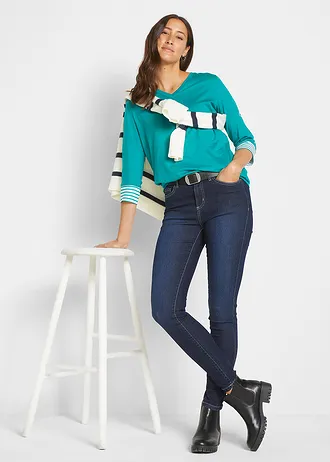 Skinny jeans high waist, stretch, Kleur: donkerblauw denim used