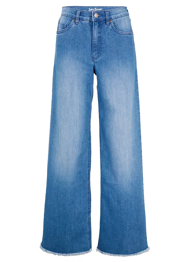 Jeansy ze stretchem wide leg, high waist • niebieski "stone used" • sklep bonprix