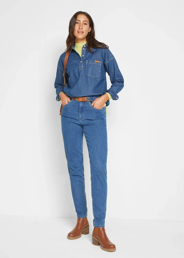 Mom jeans met high waist en stretch • blue stone used • product-page.page-title-suffix