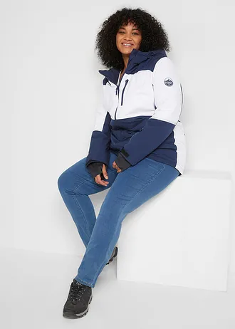 Outdoor ski-jas met capuchon, waterdicht, Kleur: donkerblauw/wit