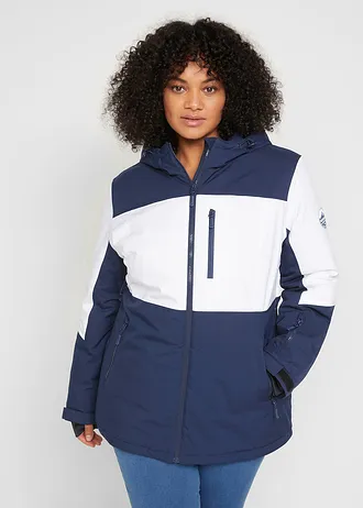 Outdoor ski-jas met capuchon, waterdicht, Kleur: donkerblauw/wit