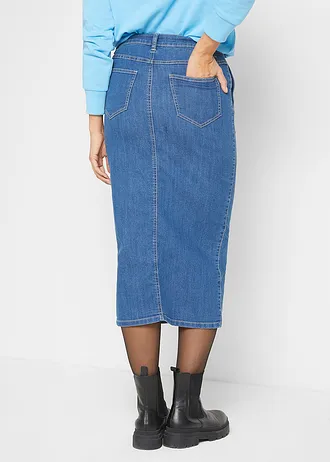 Spijkerrok met split, Kleur: blue stone used