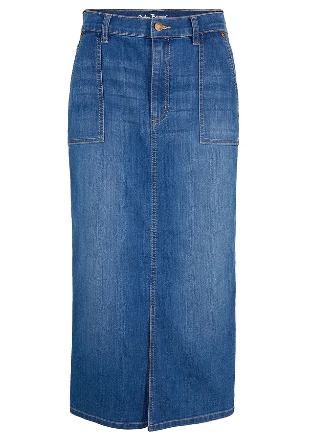 Spijkerrok met split, Kleur: blue stone used
