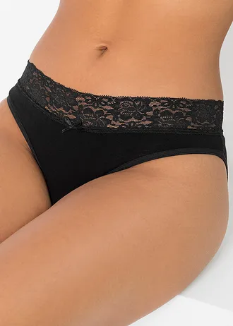 Slip met zacht katoen en kant (set van 5) • zwart • bonprix online shop
