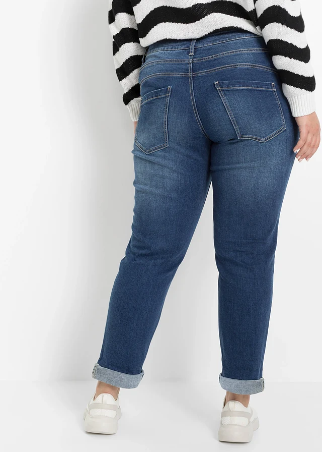 Jean boyfriend taille mi-haute, Couleur: bleu denim washed
