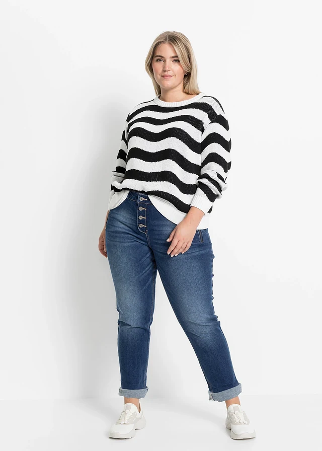 Jean boyfriend taille mi-haute, Couleur: bleu denim washed