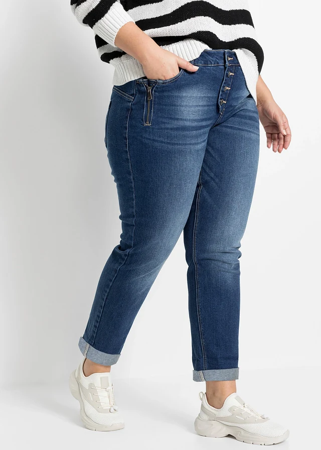 Jean boyfriend taille mi-haute, Couleur: bleu denim washed