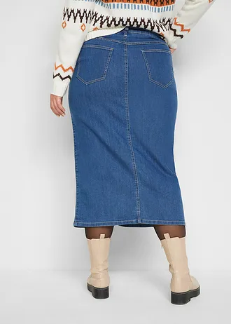 Spijkerrok met split, Kleur: blue stone used