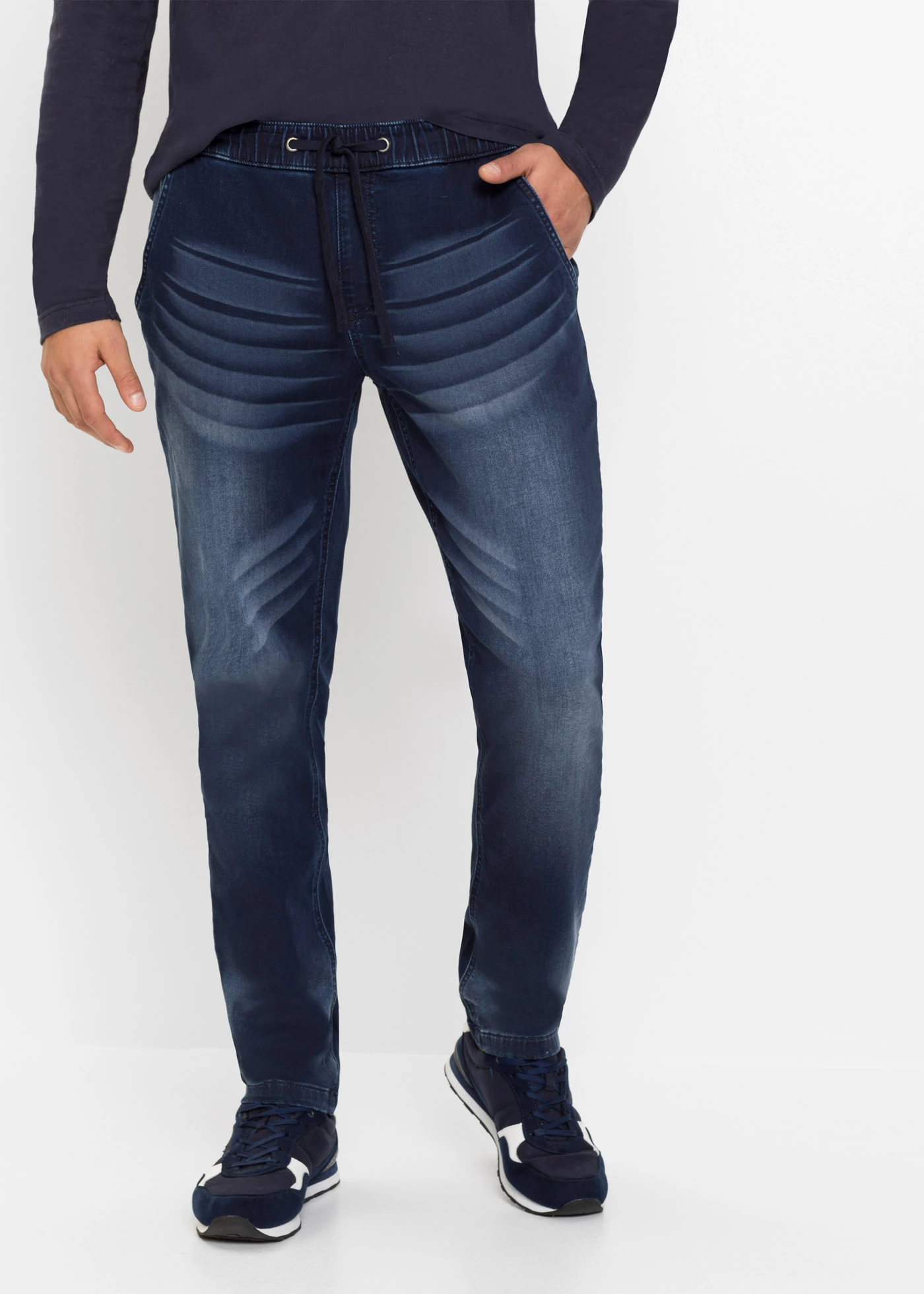 Dżinsy dresowe slim fit, straight • granatowy denim • sklep bonprix
