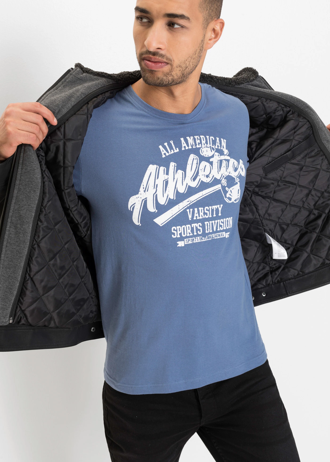 T-shirt (set van 2) in regular fit • zwart+jeansblauw • bonprix online shop