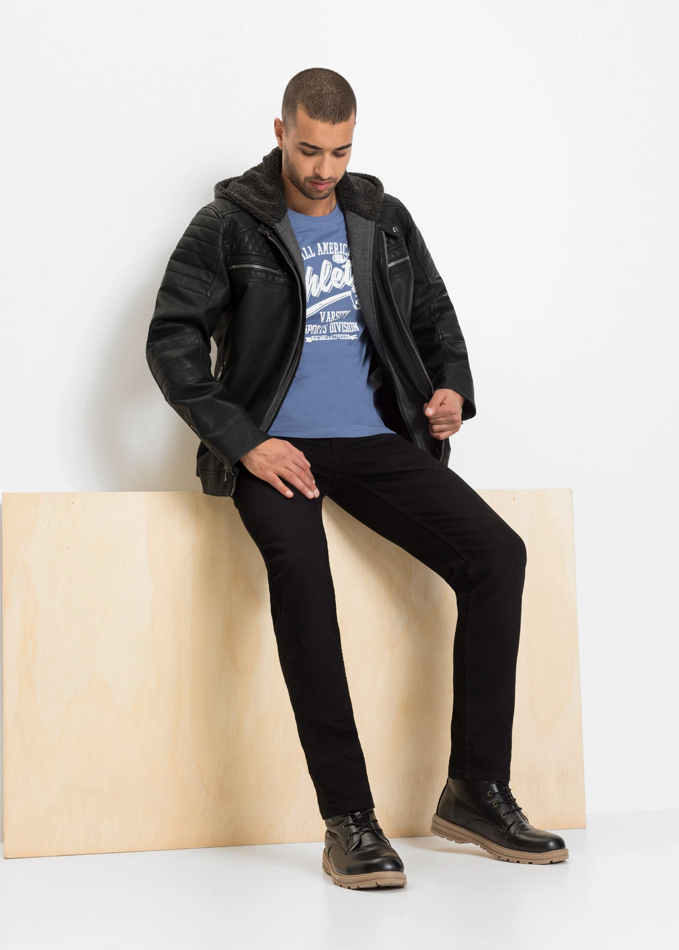 Tricou Regular Fit (set/2 buc.) • negru + albastru denim • magazin bonprix