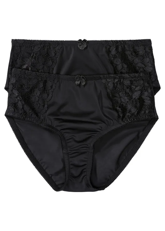 Maxislip met fijne kant (set van 2) • 2x zwart • bonprix online shop