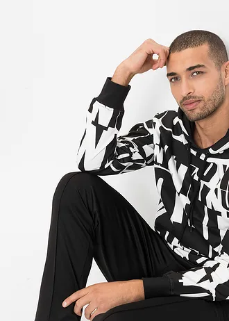 Bluza z kapturem, z bawełny organicznej • biały + czarny • sklep bonprix