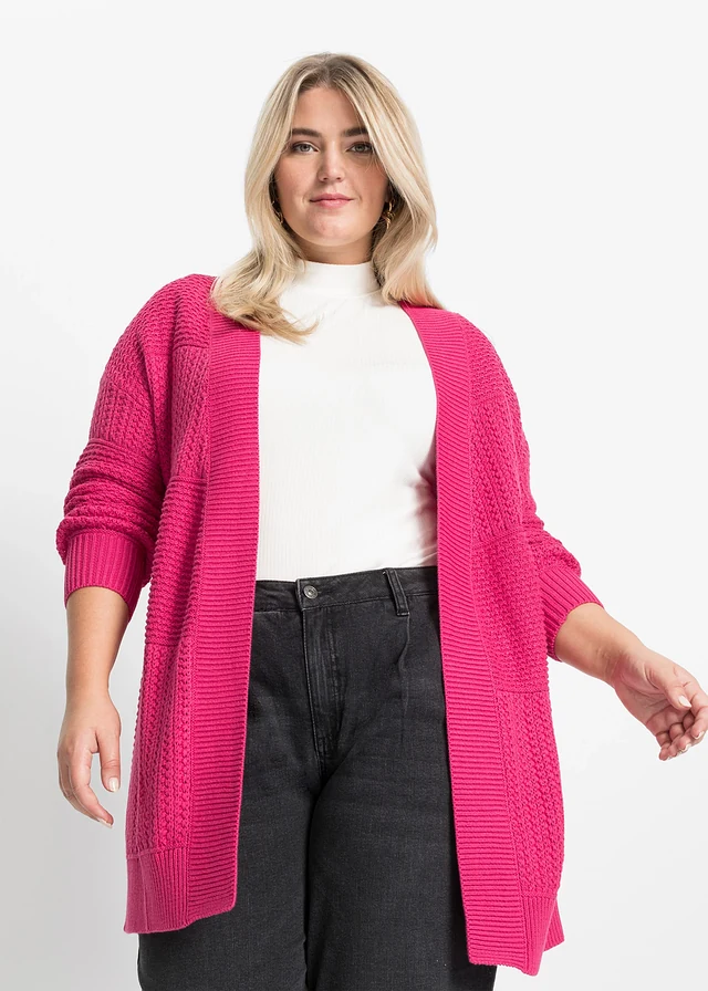 Gilet long en maille, Couleur: rose foncé