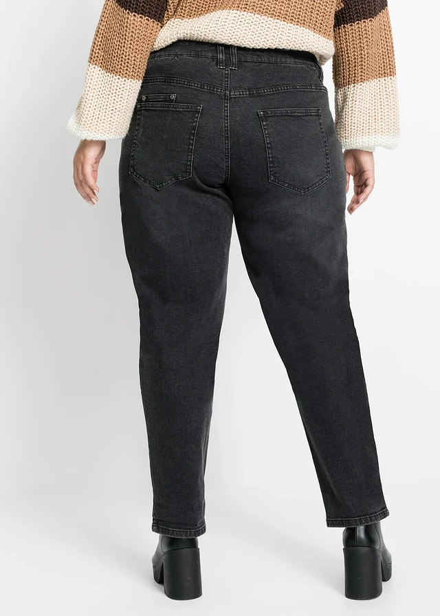 Barrel stretch jeans, mid waist, Kleur: zwart denim