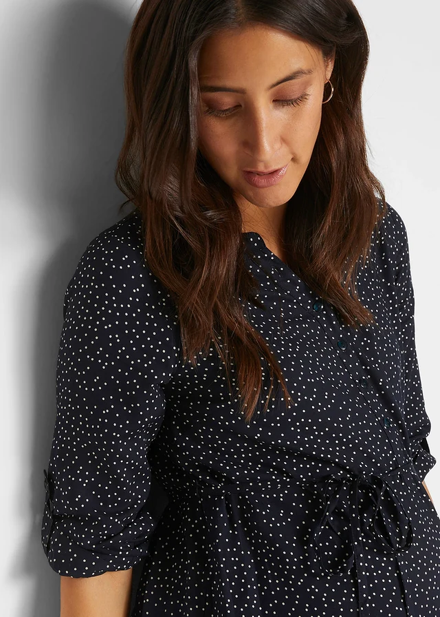 Robe de grossesse et d’allaitement en viscose fluide • bleu foncé pois blanc • product-page.page-title-suffix