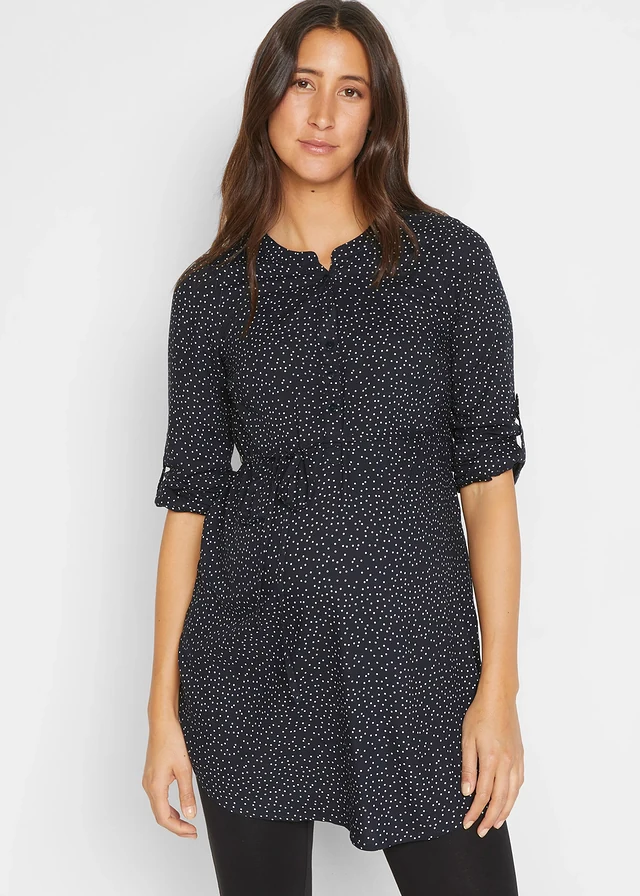 Robe de grossesse et d’allaitement en viscose fluide • bleu foncé pois blanc • product-page.page-title-suffix