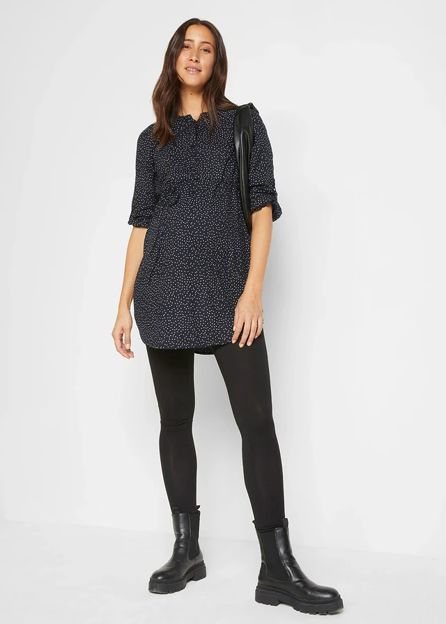 Robe de grossesse et d’allaitement en viscose fluide, Couleur: bleu foncé pois blanc