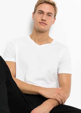 Tričko s výstřihem do V (5 ks v balení) • bílá+šedý melír+tmavě olivová+tmavě modrá +černá • bonprix obchod