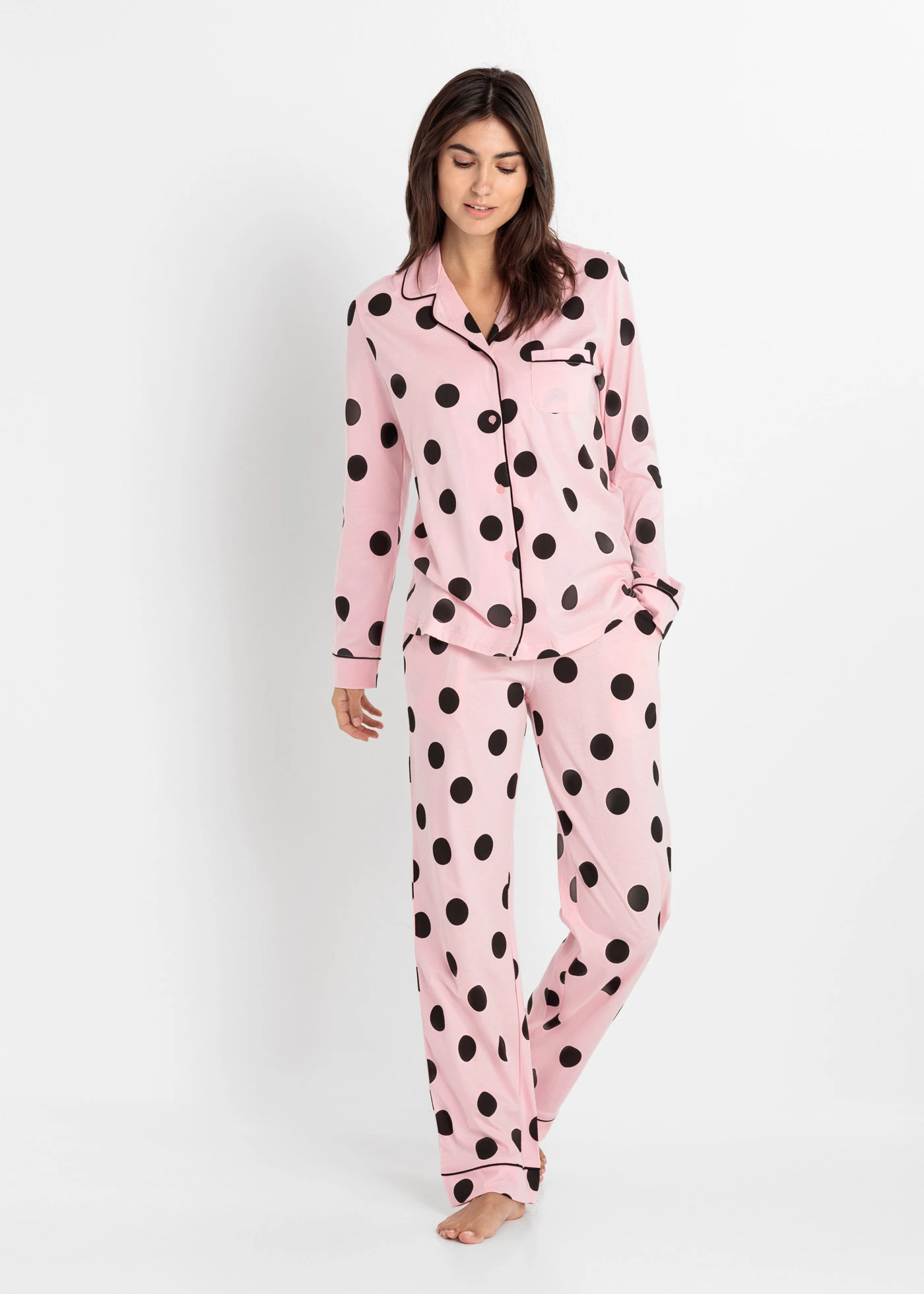 Pyjama met knoopsluiting (2-dlg. set) • roze poudre gestippeld • bonprix online shop