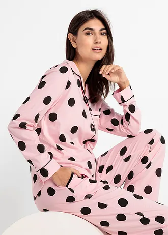 Pyjama met knoopsluiting (2-dlg. set) • roze poudre gestippeld • bonprix online shop