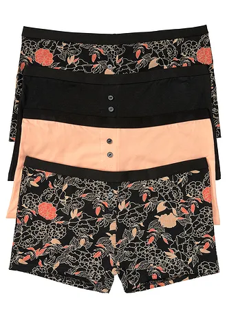 Lot de 4 boxers femme • noir floral + noir + melba • Boutique bonprix