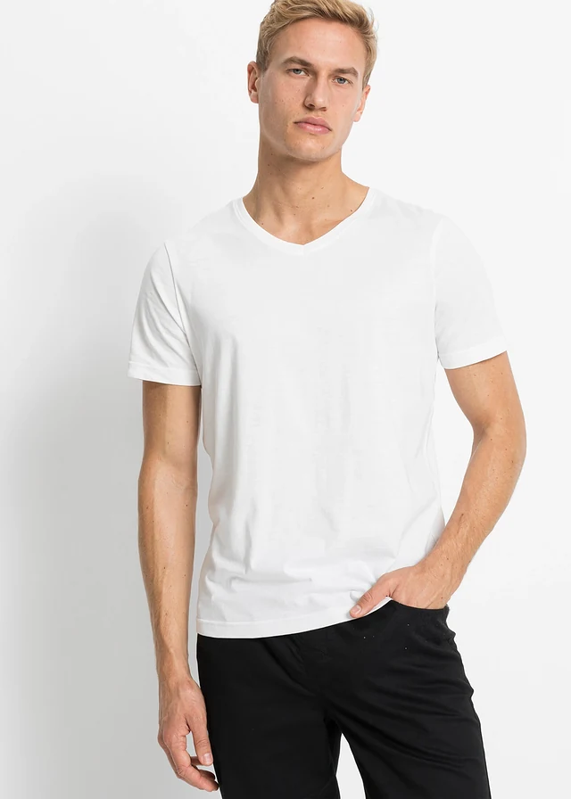 Lot de 5 T-shirts col V • blanc + gris chiné + olive foncé + bleu foncé + noir • product-page.page-title-suffix