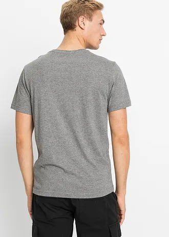 Lot de 5 T-shirts, Couleur: olive foncé + blanc + noir + bleu foncé + gris chiné