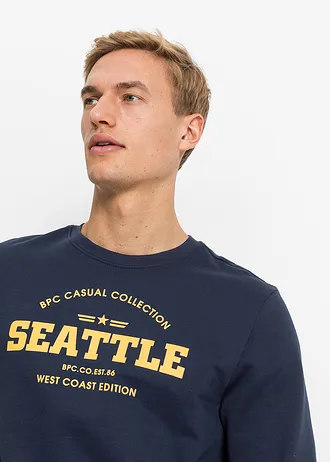 Mikina z čisté organické bavlny (2 ks v balení) • tmavě modrá + petrolejová s potiskem • bonprix obchod