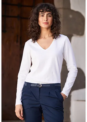 Bluză cu mâneci lungi cu bumbac bio 100% • alb • magazin bonprix