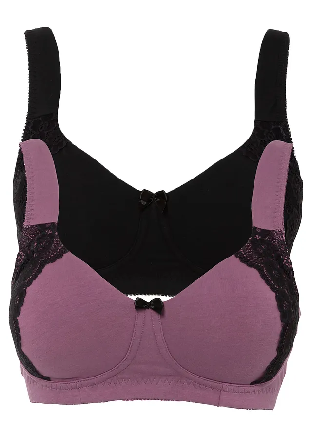 Sutien minimizer, cu bumbac bio (2buc.) • negru + mov mat • magazin bonprix