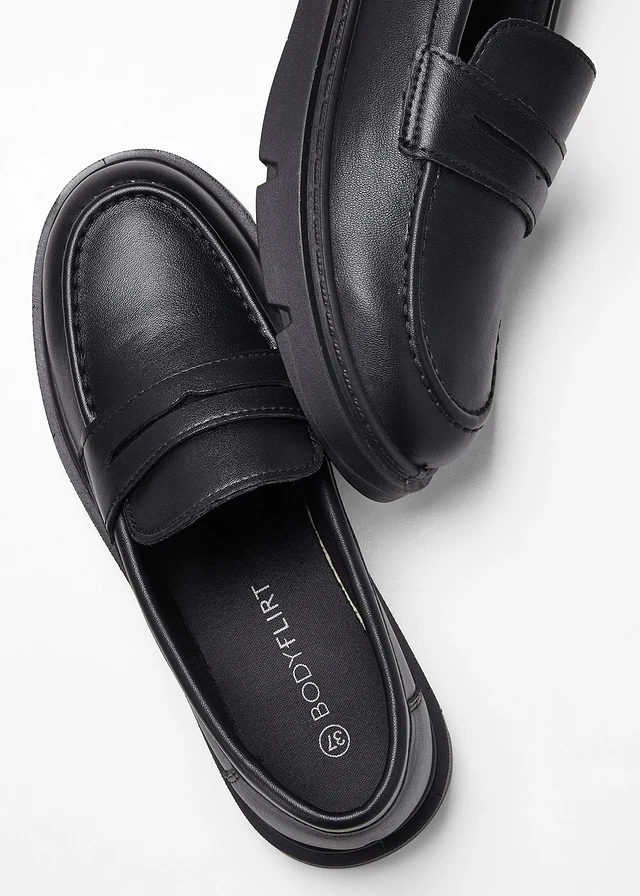 Chunky loafers met een lichte zool, Kleur: zwart