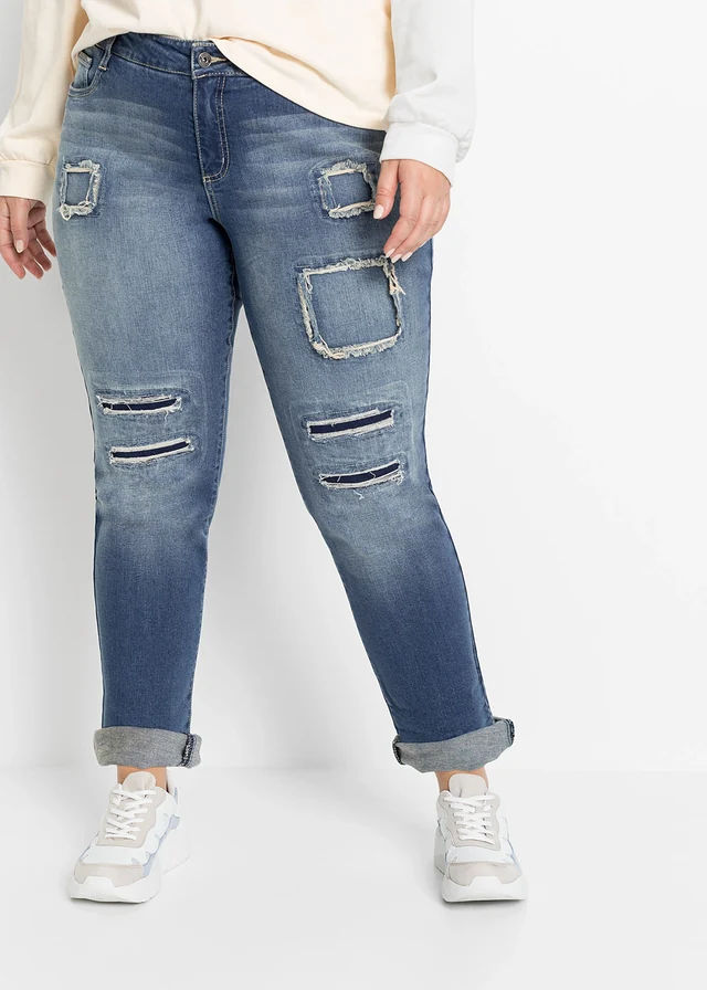 Jean boyfriend taille mi-haute, Couleur: dirty denim