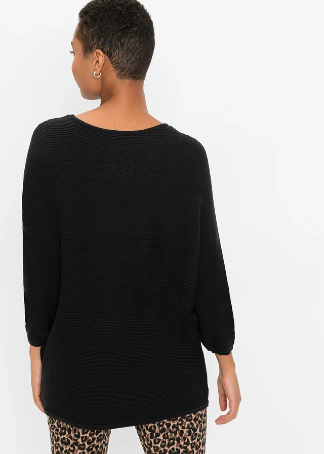 Pull côtelé oversize, Couleur: noir