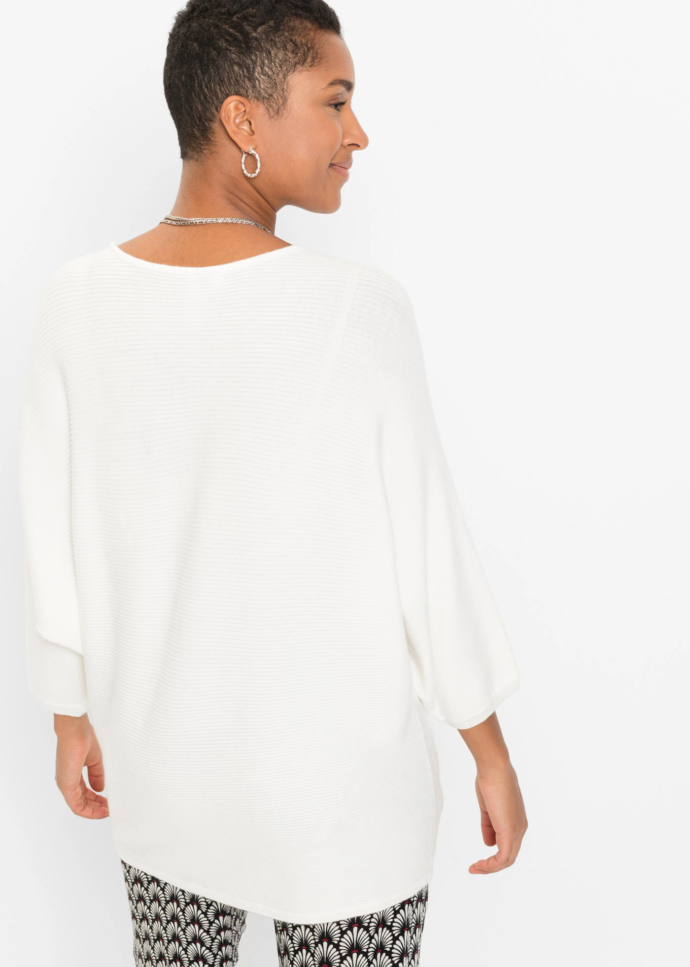 Pulover ripsat oversize, din material cu viscoză • alb ivory • magazin bonprix